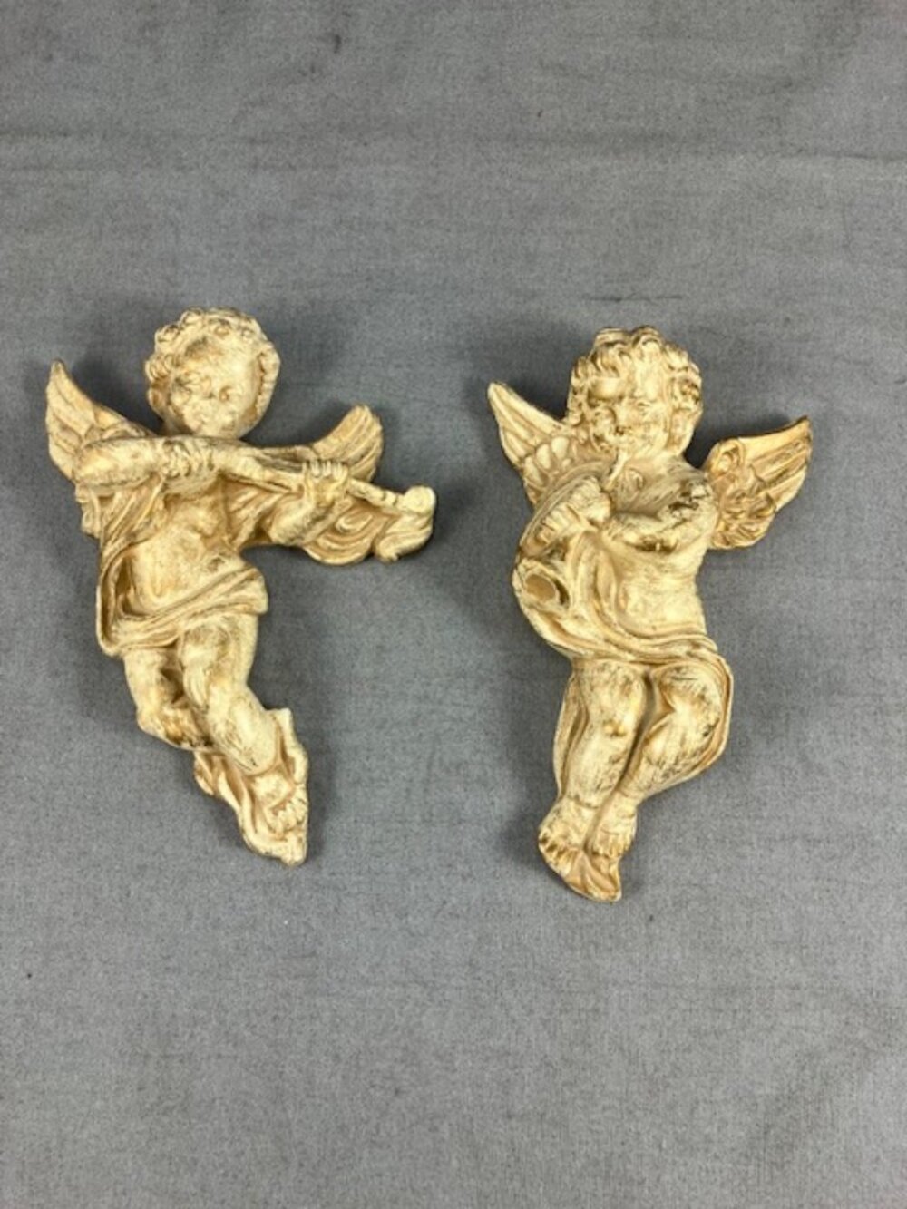 Vintage Chalkware Cherub Wall plaque pair Hollywood Regency Made in Japan 6"